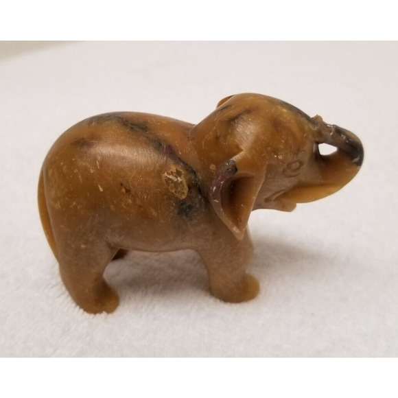 Elephant figurine 2 1/2 in. heavy stone smooth brown and black - Picture 5 of 10